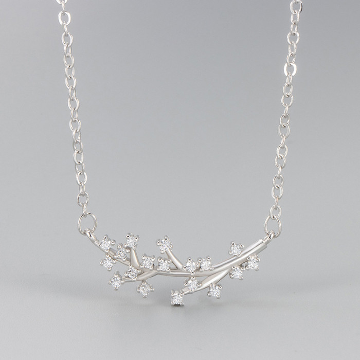 New Necklace Micro Inlaid Tree Branch Women's Clavicle Chain Fashionable Daily Exquisite Niche Design Unique Versatile Jewelry