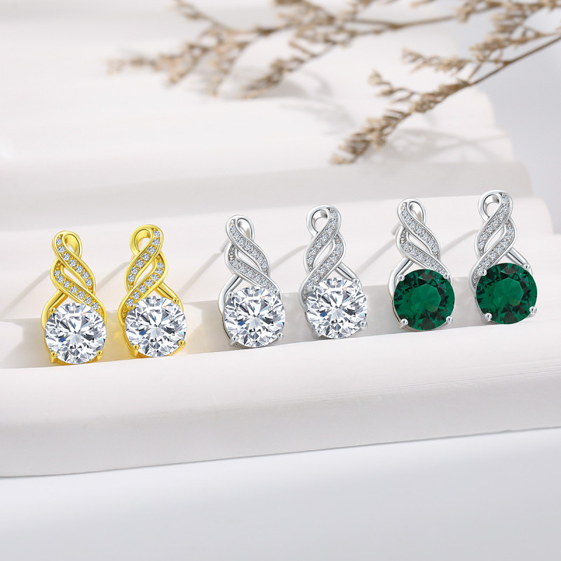 European and American Cross-Border Moissanite Earrings for Women New Style Endless Love Hoop 8-Shaped Inlaid Diamond Colorful Gemstone Stud Earrings
