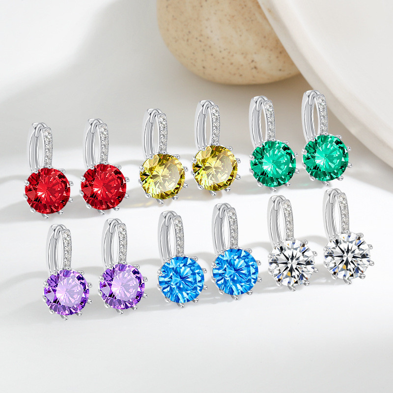 European and American AliExpress Hot Selling Colorful Diamond Earrings for Women, Internet Celebrity High-end Round Colorful Twelve Constellations AAA Zircon Earrings
