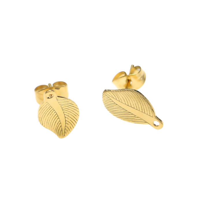 Stainless Steel Earring Accessories Ear Hooks DIY Handmade Leaf Hoop Round Bead Earring Studs Vacuum Gold Plated Earr...