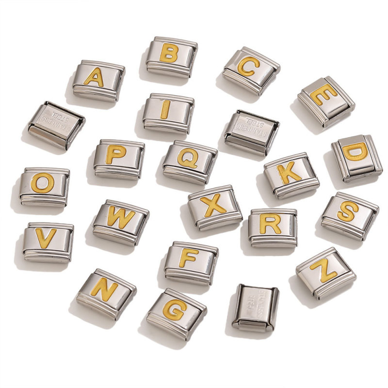 New Titanium Steel Gold-Plated English Letter DIY Italian Module Bracelet Italian Charm Bracelet
