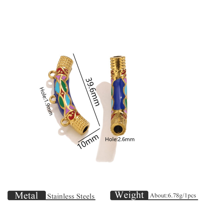 Vintage Ethnic Style Enamel Color Bent Tube Pendant Stainless Steel Bamboo Shape Bracelet Connector Tube DIY Jewelry...