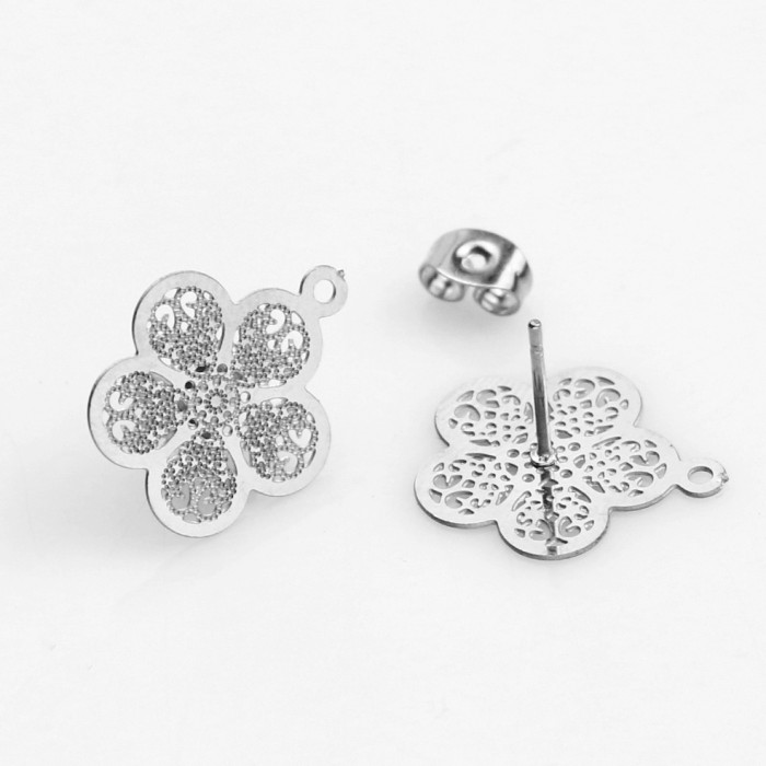 304 Stainless Steel Gold Vintage Flower Pattern Earring Accessories DIY Handmade Wholesale Earring Jewelry
