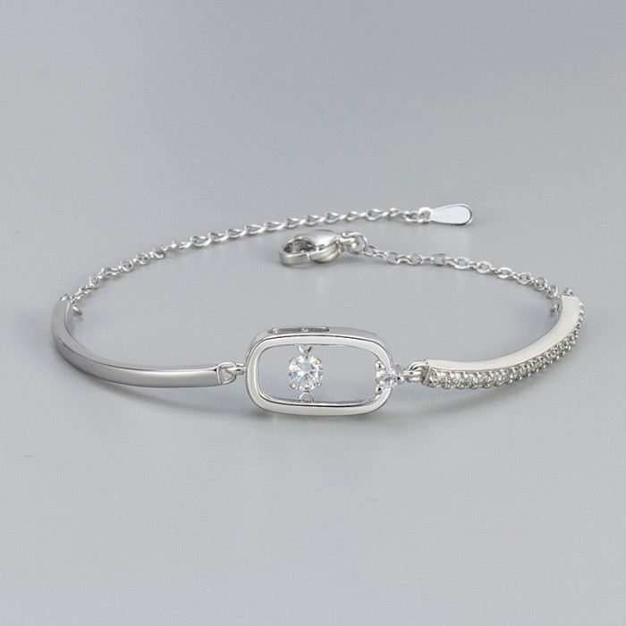 Hollow Geometric Rectangle Smart Zircon Bracelet Light Luxury Style Niche Versatile Bracelet Sweet Temperament Personality High-end Feel