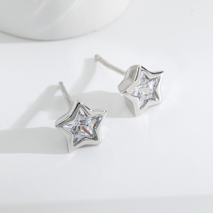 Japanese and Korean Style Fashion Versatile Pentagram Earrings Palace Baroque Rose Gold Meteor Flower Pentagram Stud...