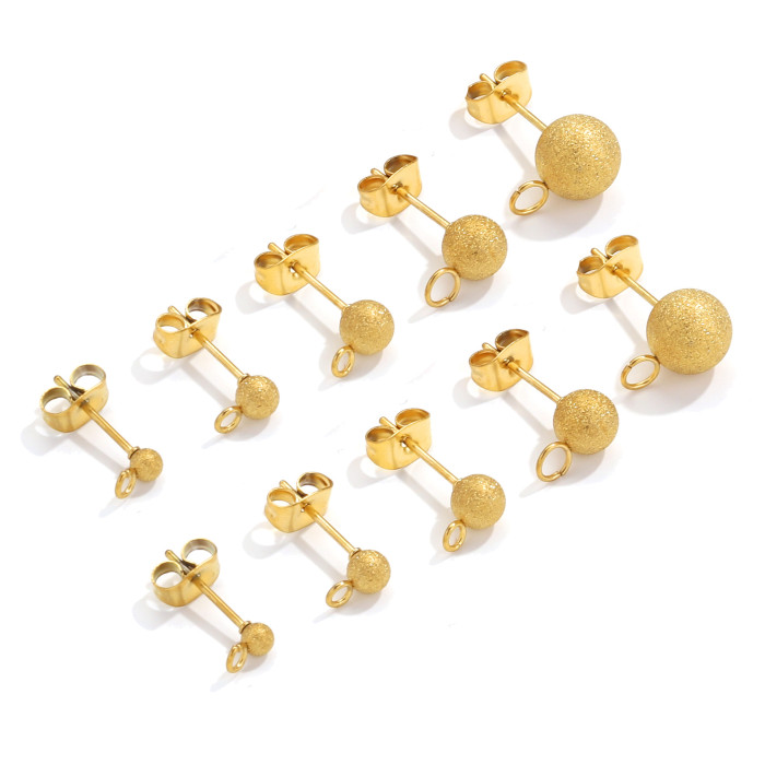 Stainless Steel Matte Gold Beads Welding Pins with Hanging Titanium Steel Earrings Studs DIY Handmade Jewelry Accessories Wholesale
