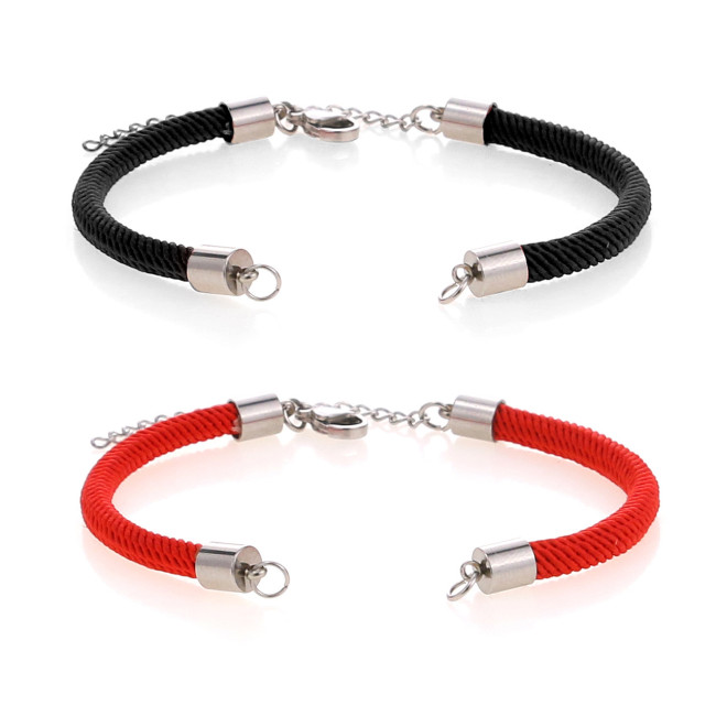 Stainless Steel DIY Milanese Braided Red Adjustable Leather Cord Bracelet Jewelry Bangle Semi-Finished Basic Accessories