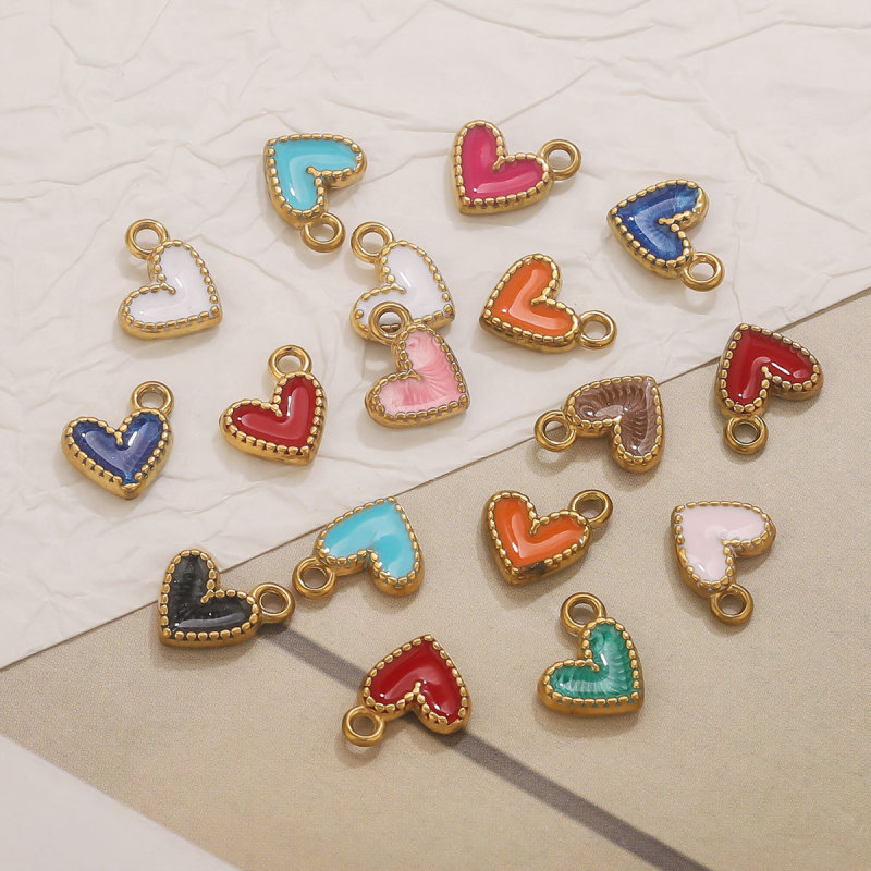 Stainless Steel Oil Drop Small Heart Pendant DIY Phone Small Hanging Ornament Accessories Heart Bracelet Earring Pendant Wholesale