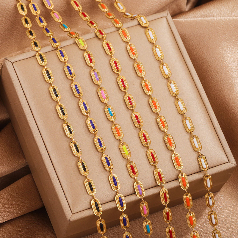 Colorful Oil Drop Stainless Steel Chain Cuban Chain Unisex European and American Necklace Chain DIY Jewelry Accessories Loose Chain