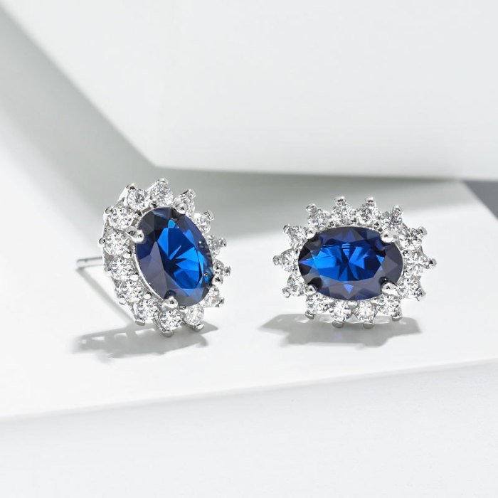 Amazon Hot Style Constellation Stone Colorful Gemstone Earrings Simple Style Exaggerated Princess Blue Sapphire Sunfl...
