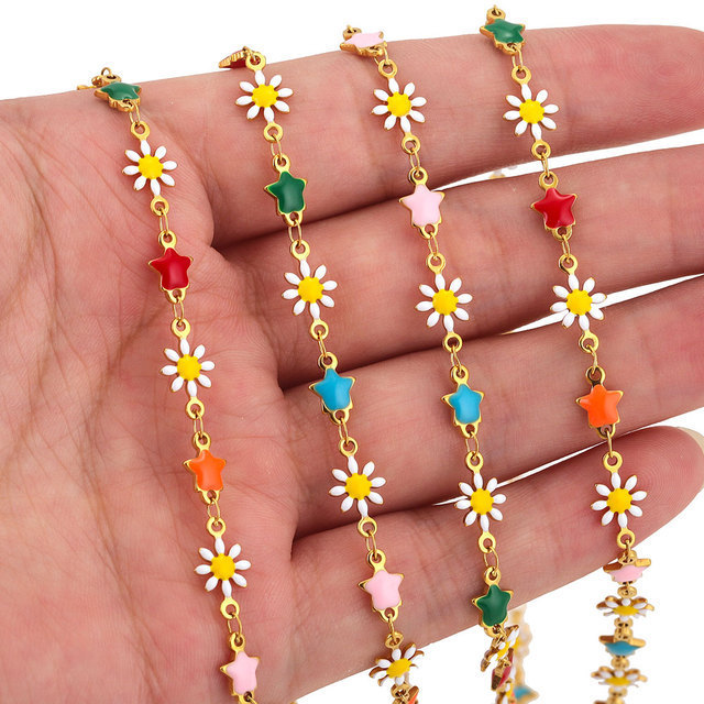 Stainless Steel Oil Drop Colorful Heart Chain DIY Handmade Flower Star Necklace Earring Jewelry Wholesale