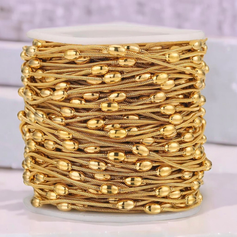 18K Gold Round Snake Clip Bead Chain Vacuum Electroplated Snake Bone Chain Necklace Ins Simple Collarbone Chain DIY Jewelry Accessories