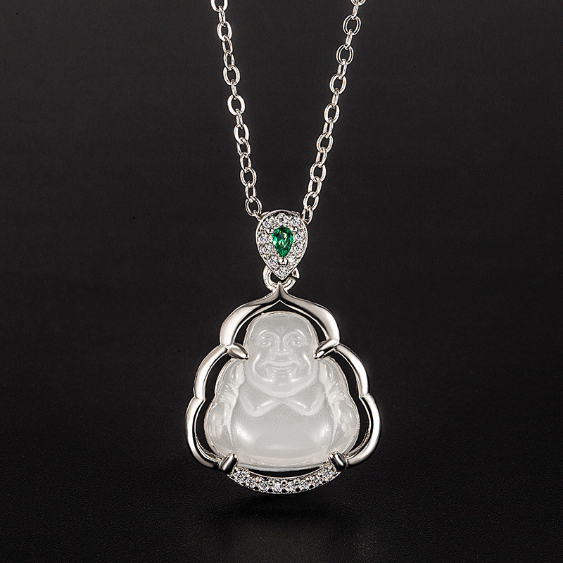 New Chinese Style Jade Ice Transparent Buddha Necklace Accessories for Women, Light Luxury Niche Collarbone Chain, 2024 New Hot-Selling Pendant