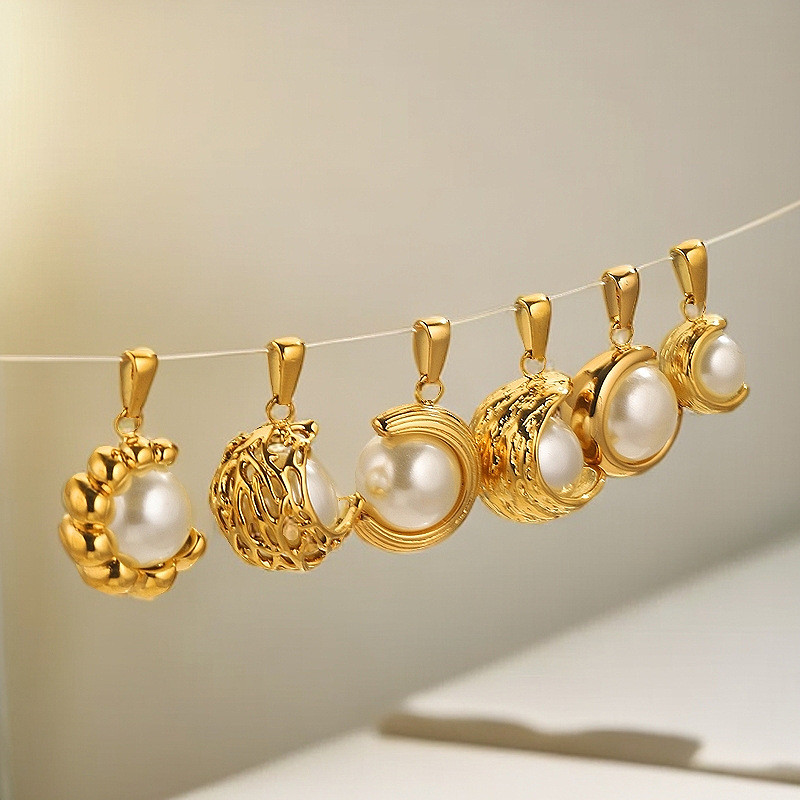 Stainless Steel Ins Gold-Plated C-Shaped Imitation Pearl Pendant Gold-Plated DIY Necklace Pendant Fashion Accessories Wholesale