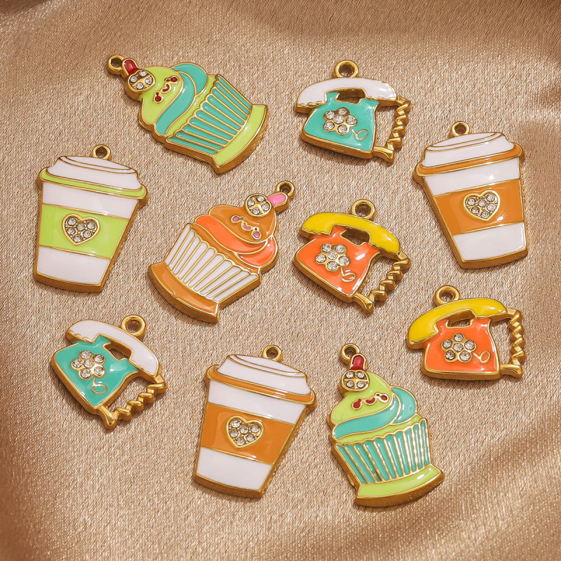 DIY Stainless Steel Oil Drop Cartoon Pendant Summer Cute Style Ice Cream Cup Phone Charm Jewelry Accessories