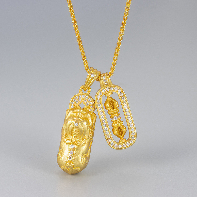 Pixiu Vajra Pendant Necklace Fashion New Chinese Style Ancient Design High-end Feel 2024 Collarbone Chain Hollow Filigree
