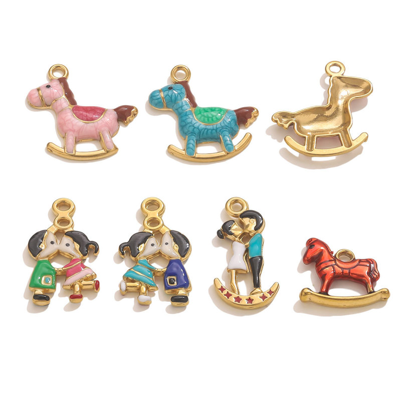 DIY Stainless Steel Trojan Horse Figurine Small Pendant Oil Drop Jewelry Accessories Bracelet Necklace Cartoon Pendant Wholesale