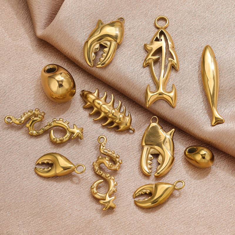 Vacuum Gold Plated Marine Animal Octopus Shark Crab Gold Pendant DIY Marine Series Necklace Bracelet Jewelry