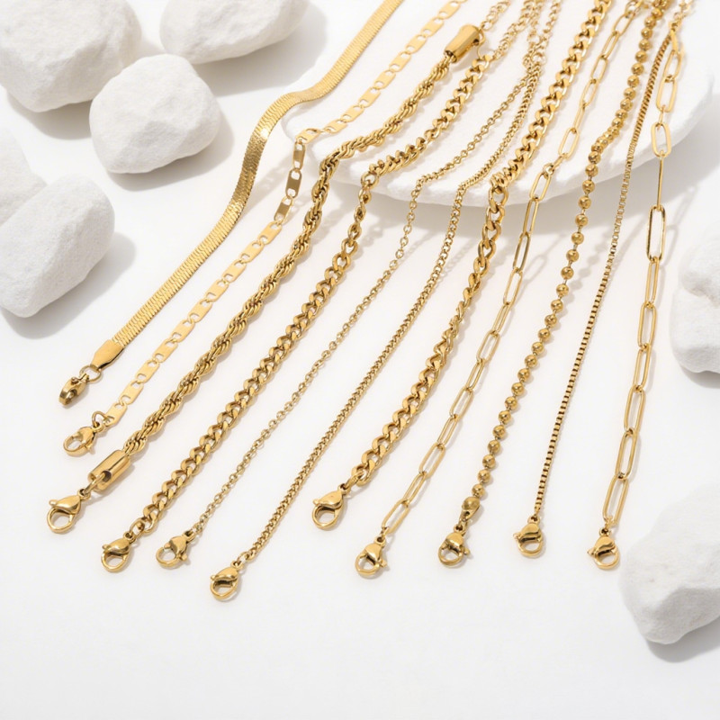 European and American INS Style Gold Titanium Steel Bracelet Adjustable Multiple Chain Types Clavicle Chain Neck Chain Blade Titanium Steel Chain