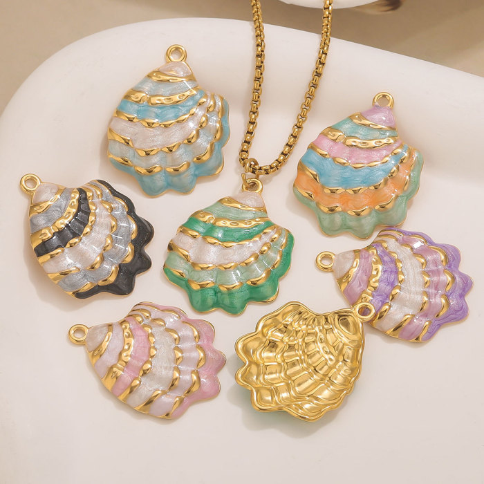 Stainless Steel New Product 18K Vacuum Electroplating Oil Drop Shell Pendant Jewelry Accessories DIY Jewelry Accessor...