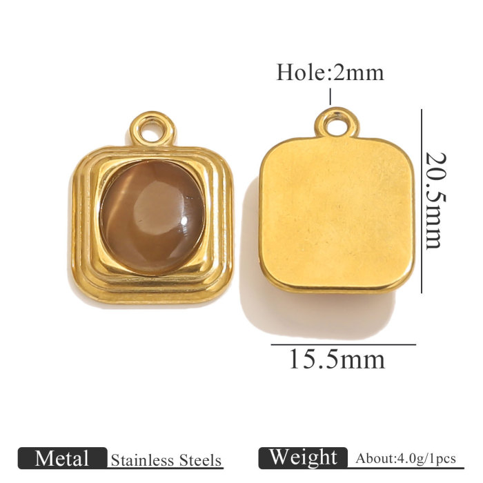 Stainless Steel Rectangle Pendant Oval Cat's Eye Stone Square Pendant DIY Jewelry Accessories Wholesale