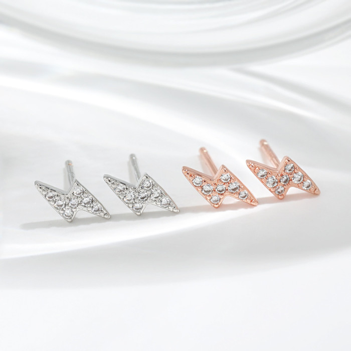 Hot-Selling Mini Earrings Internet Celebrity Versatile Hip-Hop Small Minimalist Micro-Inlaid Zircon Lightning Stud Ea...