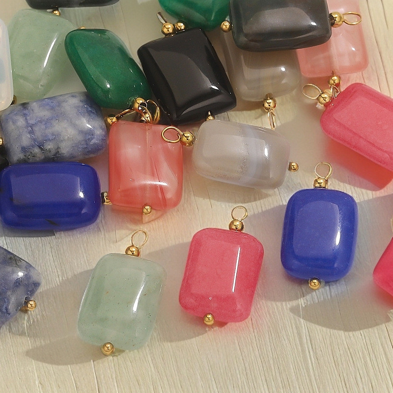 Stainless Steel Natural Stone Handmade Curved Needle Pendant Square Shape DIY Necklace Earrings Bracelet Jewelry Accessories Wholesale