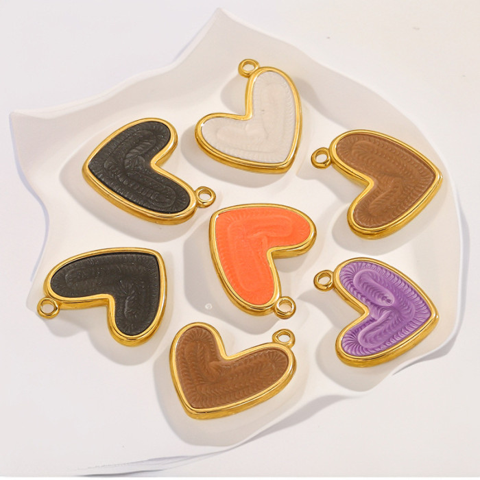 Stainless Steel Gold Enamel Drip Oil Heart Pendant Multiple Colors DIY Necklace Bracelet Jewelry Accessories