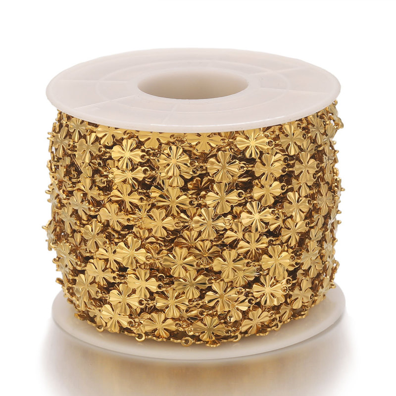 Stainless Steel Color-Retaining 18K Gold-Plated Four-Leaf Clover Chain DIY Women's Necklace Bracelet Handmade Chain Jewelry Accessories