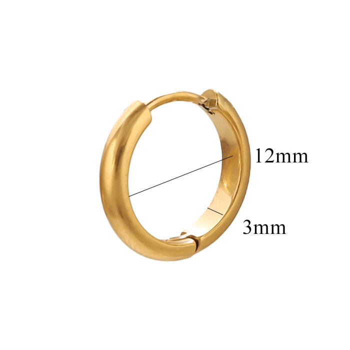 INS European and American Style Circle Smooth Earrings Simple Fashion Stainless Steel 18K Real Gold Hoop Earrings Niche Ear Jewelry Accessories