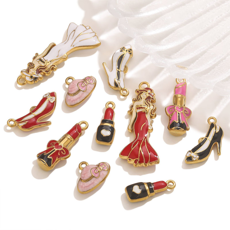DIYD Urban Beauty Oil Drop Pendant Stainless Steel High Heels Lipstick Charm Titanium Steel Necklace Earring Charm Accessories