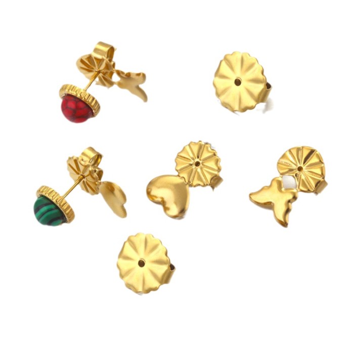 Stainless Steel Ear Plugs Back Device Earring Base Post DIY Heart Butterfly Stopper Cap Ear Stud Making Accessories