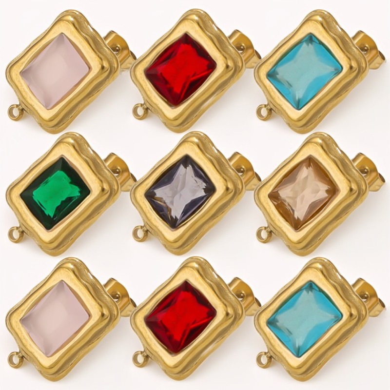 Color-Retaining Gold Inlaid Zircon Irregular Rectangle Oval Lover's Bean Color Zircon Pendant DIY Earring Charms