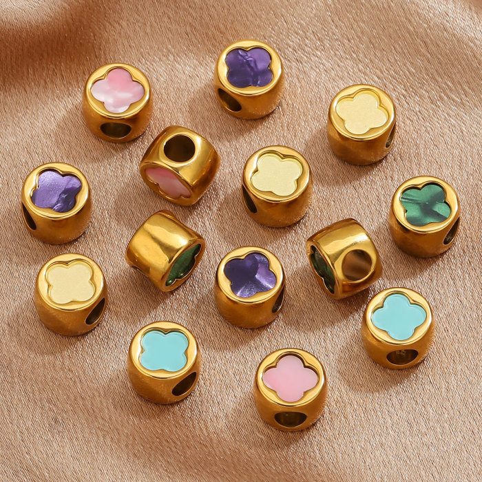 Stainless Steel Large Hole Acrylic Four-Leaf Clover Beads DIY Necklace Bracelet Spacer Beads Jewelry Accessories