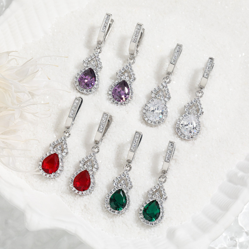 Amazon Hot Selling Inlaid Water Drop Fortune Earrings for Women High-end Light Luxury Zircon Mother's Day Gift Gourd Earrings