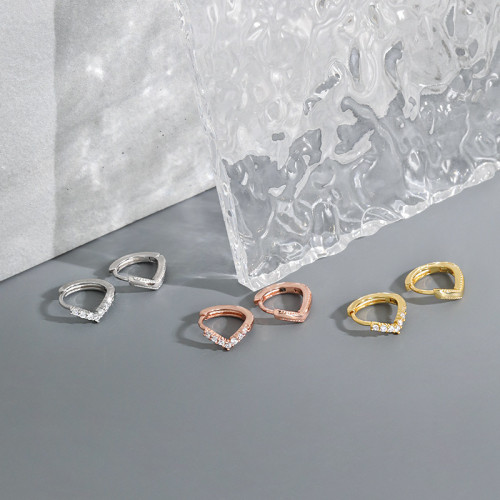 Cross-Border Asymmetric Round Hoop Earrings Arrow Multi-Strap Studs Simple Korean Style Rose Gold Inlaid Diamond V-Shaped Letter Earrings