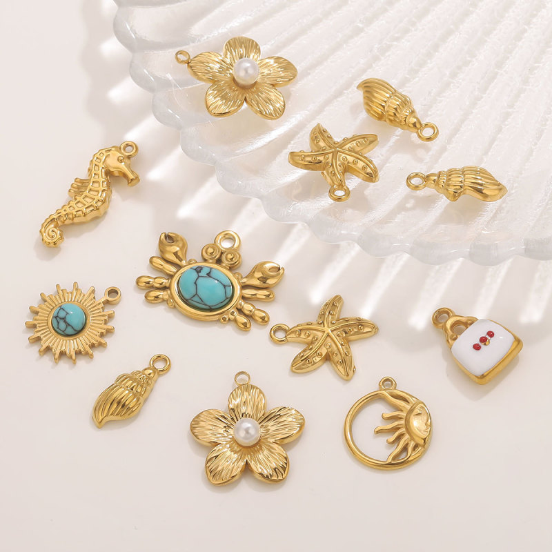 DIY Pendant Accessories Personality Ocean Series Stainless Steel 18k Gold Seahorse Crab Jewelry Pendant Wholesale