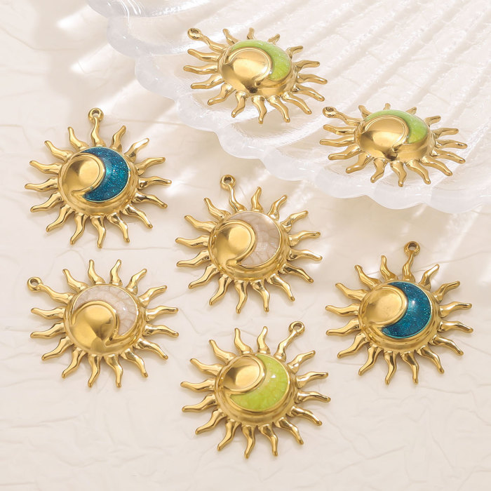 European and American Cross-Border Stainless Steel 18K Gold Sun and Moon Oil Drop Pendant DIY Necklace Bracelet Accessories