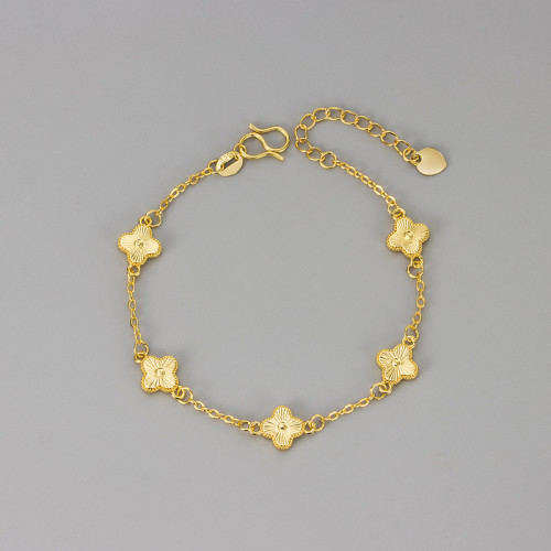 New Chinese Style Gold Brushed Four-Leaf Clover Bracelet for Women, Light Luxury, Niche, Exquisite, Rich Feel, Delicate Layered Jewelry