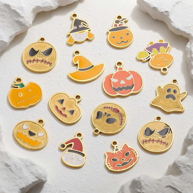Halloween Pumpkin Lantern Dark Little Ghost Funny Cartoon Cute Pendant DIY Stainless Steel Accessories Jewelry Pendant