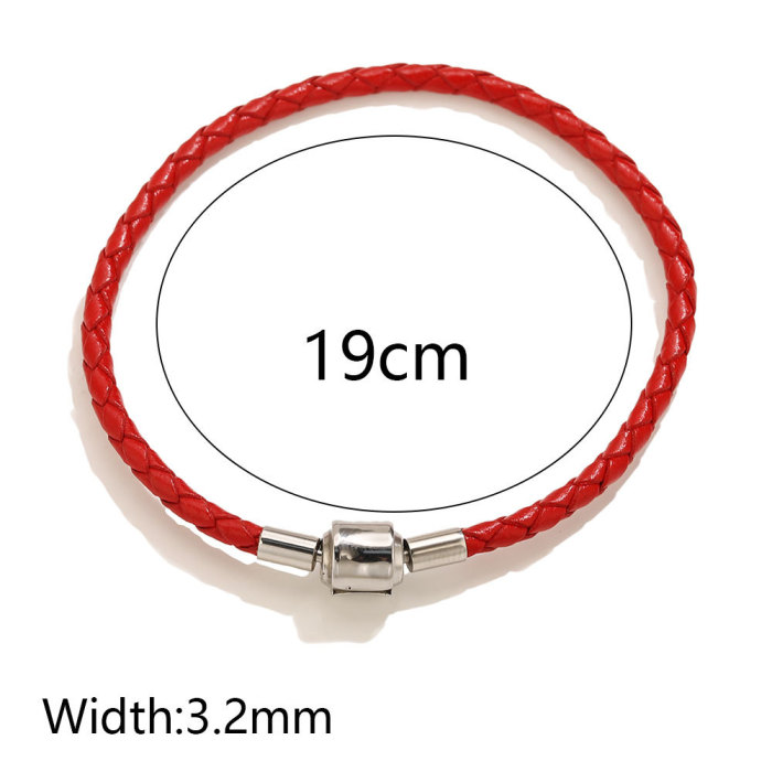 Hot Sale Japanese and Korean Fashion Simple Woven Leather Rope Bracelet Stainless Steel Snap Couple Bracelet Export J...