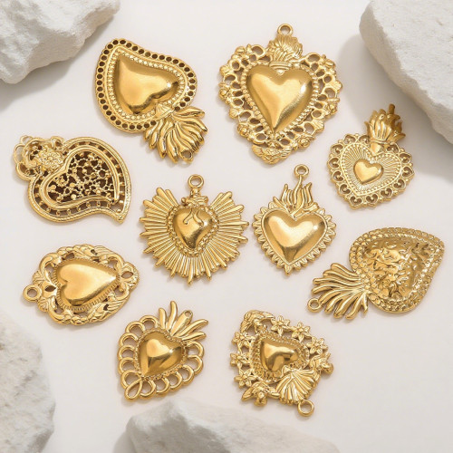 Stainless Steel High-End Fashion Sun Heart 18K Gold Pendant Bracelet Necklace Accessories Titanium Steel DIY Jewelry Components