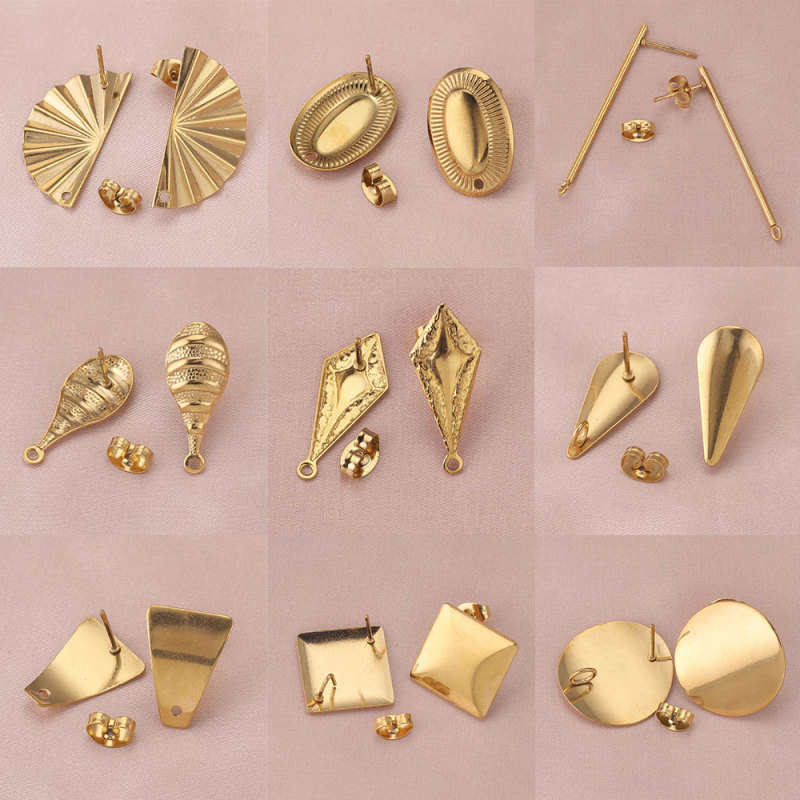 Stainless Steel Earring Accessories Ear Hooks DIY Handmade Round Hoop Bead Earrings Vacuum Gold Plated Ear Jewelry
