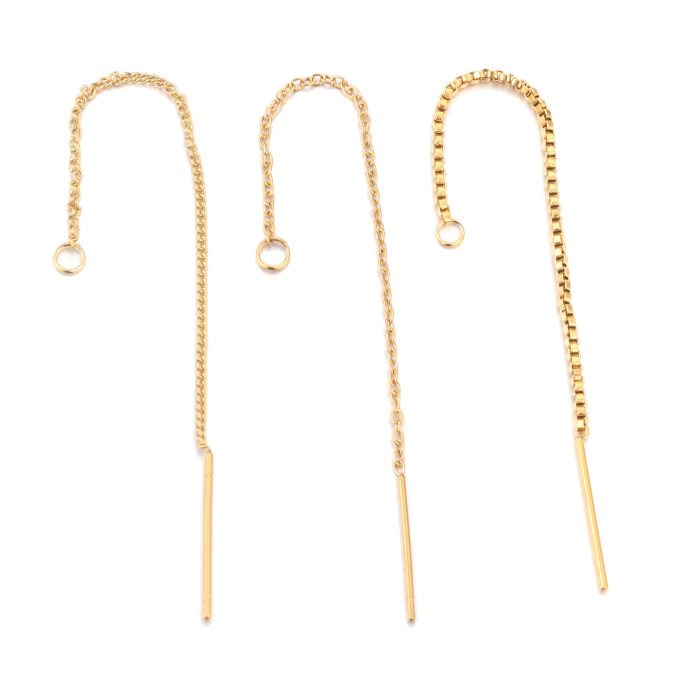 DIY Stainless Steel Ear Wire Titanium Steel Women's Side Chain Box Chain Earrings Cross Chain DIY Jewelry Accessories