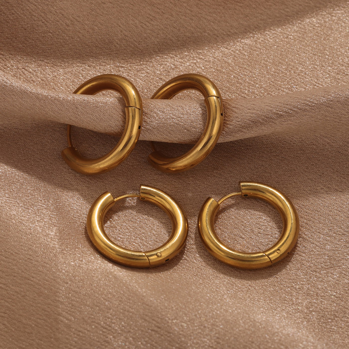 European and American Style Earrings Stainless Steel Ear Clips Titanium Steel Exaggerated Ins Style Thick Line Vacuum Round Large Hoop Circle Ear Clips Ear Jewelry