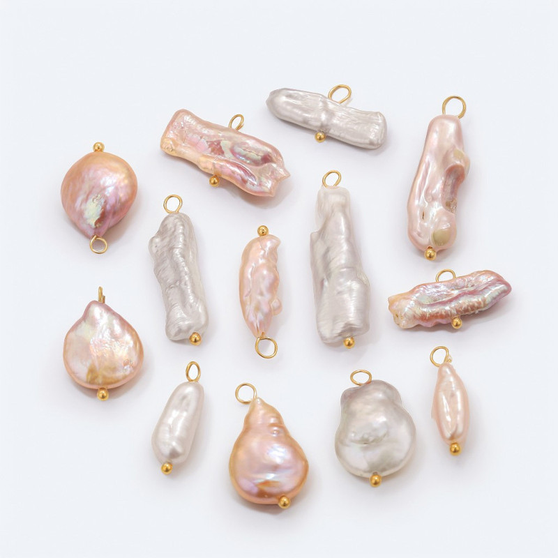 Natural Freshwater Baroque Pearl Elegant Stainless Steel Curved Needle Pendant DIY Necklace Earrings Jewelry