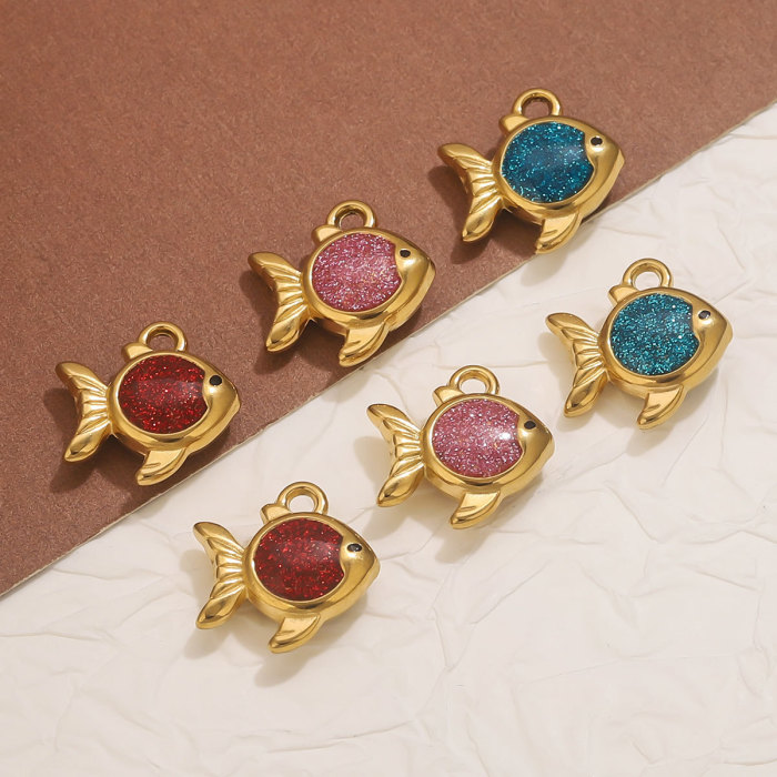 Stainless Steel Jewelry Cute Cartoon Small Pendant Gold Drip Fish DIY Necklace Bracelet Bag Charm
