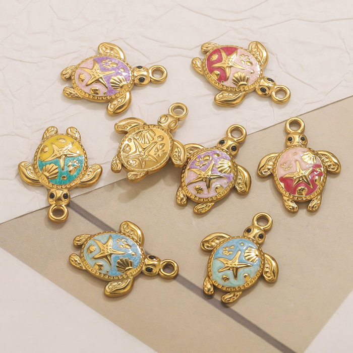 Stainless Steel Gold-Plated Oil-Drip Turtle Pendant Handmade Jewelry Making Materials Creative Ocean Element Pendant