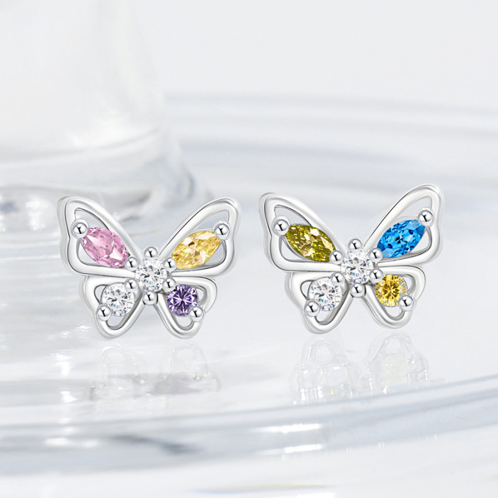 Exquisite Hollow Butterfly Simple Earrings Korean Style Internet Celebrity Niche Design Sense Petite Mini Colorful Di...