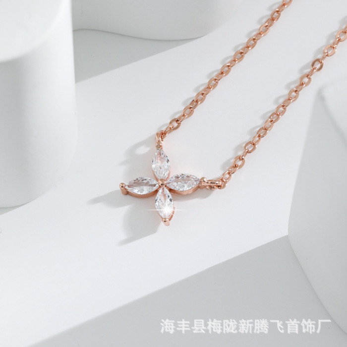 Asymmetric Single Meter Necklace Original Design Layered Style Exquisite Four-Leaf Clover Cross X Letter Meteor Hexagram Necklace